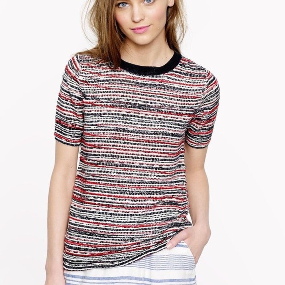 J. Crew Top Women's XS Striped Beaded 100% Linen Short Sleeve 51465